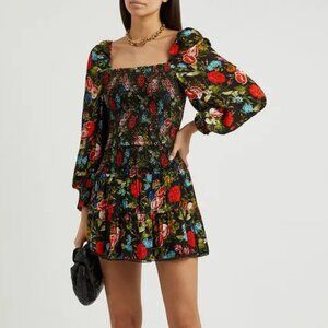 Alice + Olivia Cooper Smocked Blouse Floral Cropped Small Boho Romantic